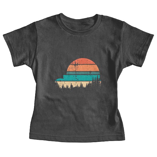 Retro Evergreen Sunset Stepped Circle Design Baby Tees