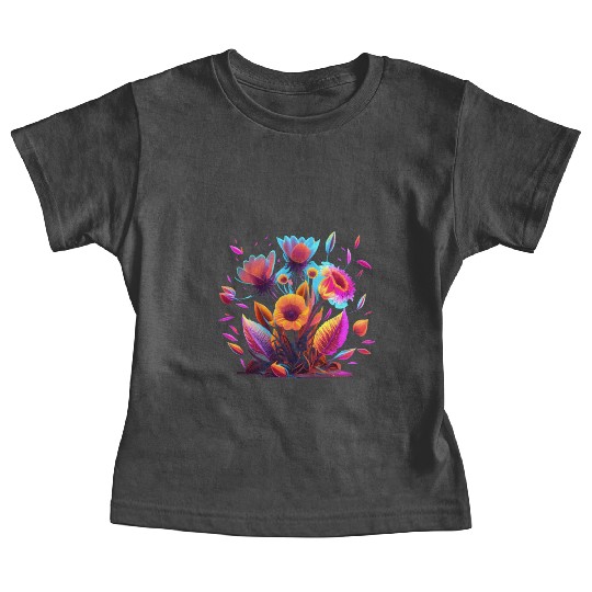Cyberpunk Neon Glow FlowersDesign Baby Tees