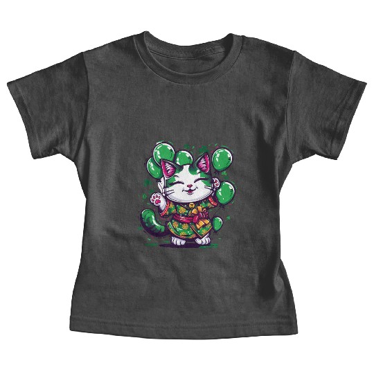 Kawaii St Patricks Day Cat With Balloons Baby Tees