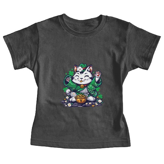 Kawaii St Patricks Day Cat With a Pot Of Gold Baby Tees