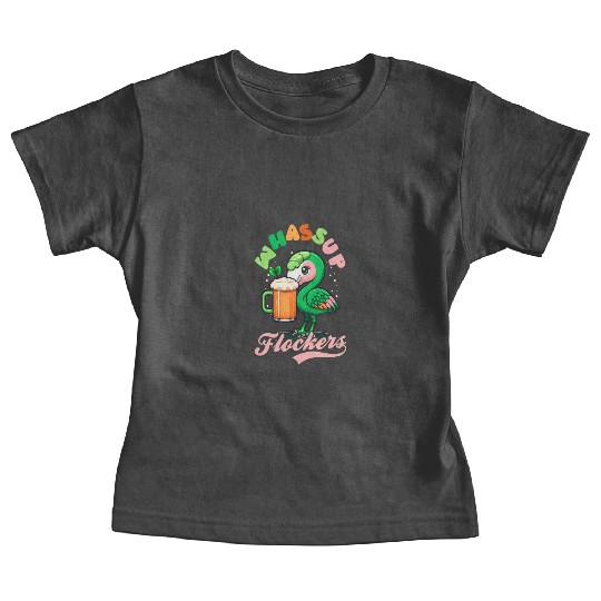 Irish Flamingo St Patricks Whasup Flockers Baby Tees