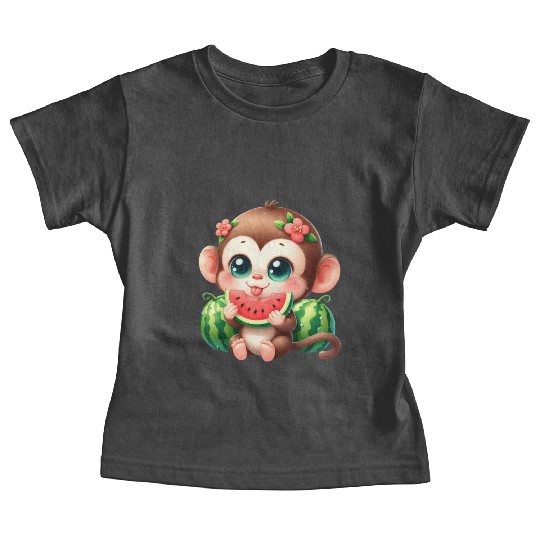 Monkey Eating Watermelon Baby Tees