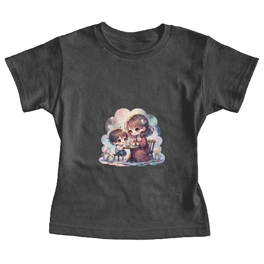 Mother and Son Enjoying a Cozy Tea Party Baby Tees