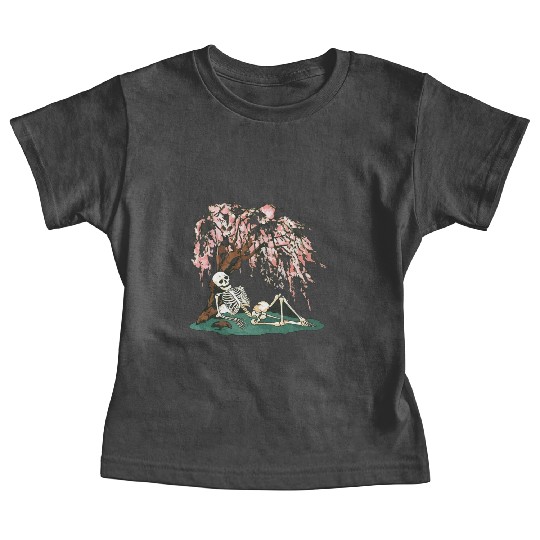 Skeleton in Repose Under a Cherry Blossom Tree Baby Tees