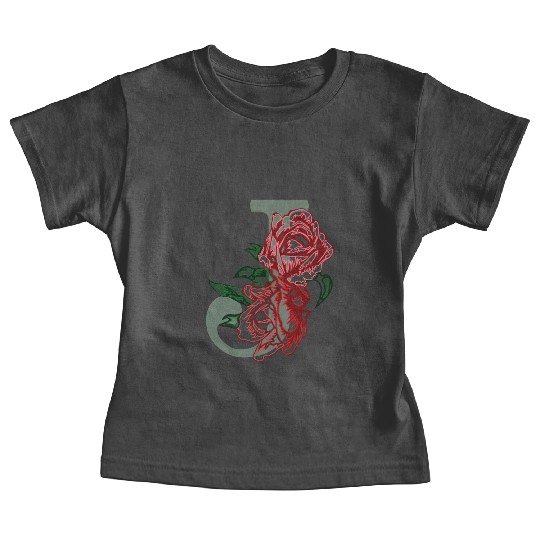Capital letter J monogram and contour rose flowers Baby Tees