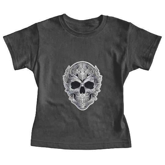 Mexican tribal silver metallic skull Baby Tees
