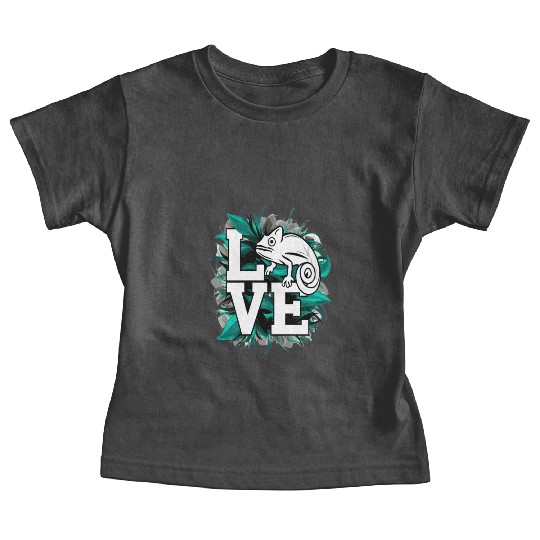 Chameleon Lizard Love Green Teal Text Design Baby Tees