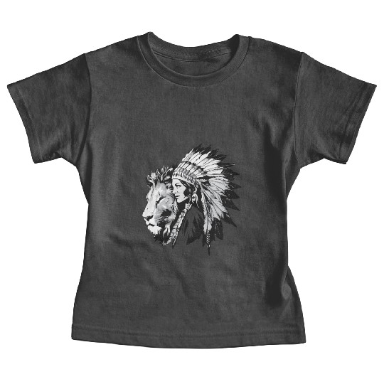 Native American woman and a majestic lion Baby Tees