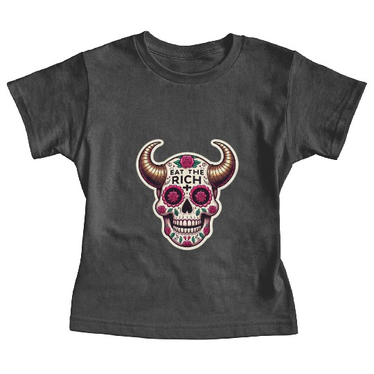 Horned Sugar Skull, eat the rich skull Baby Tees