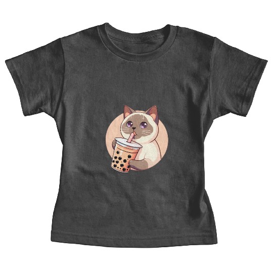 Siamese cat having bubble tea Baby Tees