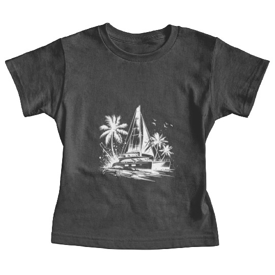 Double Hull Catamaran Sailing Boat With Palm Trees Baby Tees