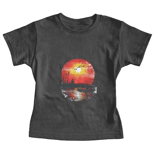 Sunset Fishing Serenity Scene Baby Tees