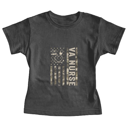 VA Nurse Camouflage Patriotic US Flag Nurse Life Baby Tees