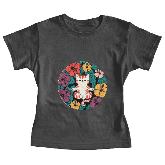 Zen Hibiscus Cat Baby Tees