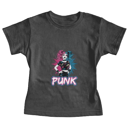 Punk girl with pink and blue hair retro style for Baby Tees