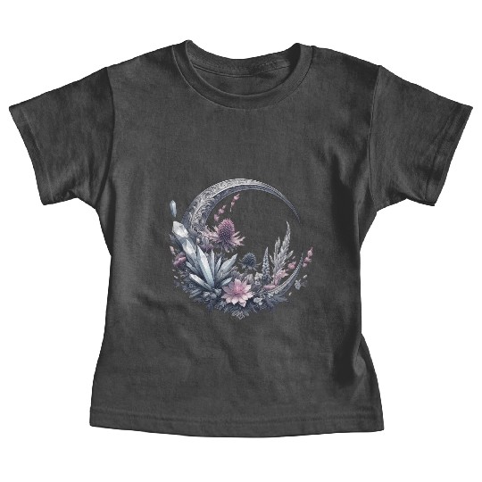 Crescent moon in silver, with crystals and flowers Baby Tees