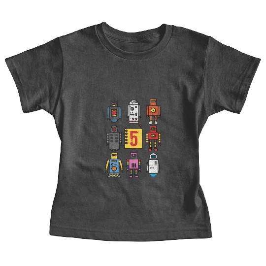Robot 5th Birthday - Retro Robotics with number Baby Tees