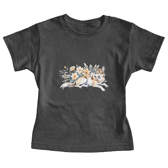 A Serene Wof with Wildflowers Baby Tees