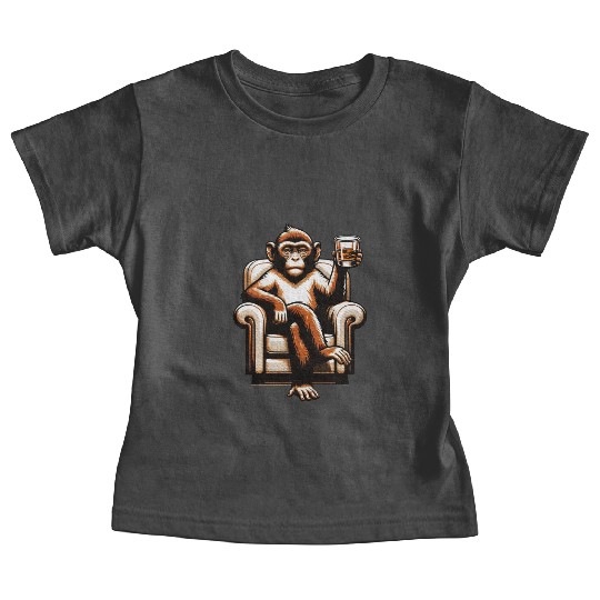 Monkey Ape Drinking Whiskey Beer Animal Lover Baby Tees