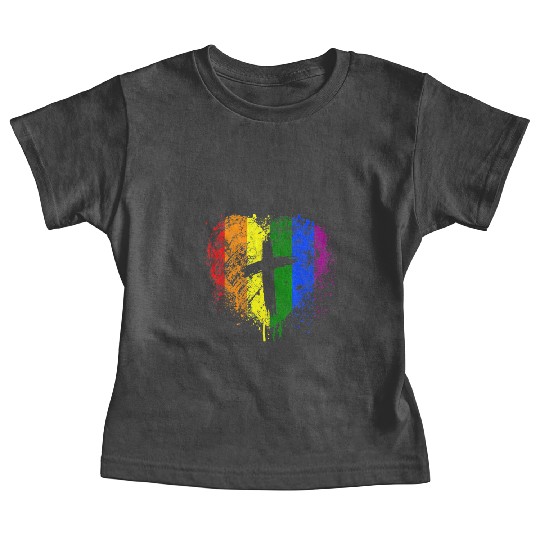 Rainbow Heart with Cross Gay Pride LGBT Christian Baby Tees