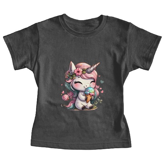 Chibi Unicorn Eating Ice Cream Baby Tees