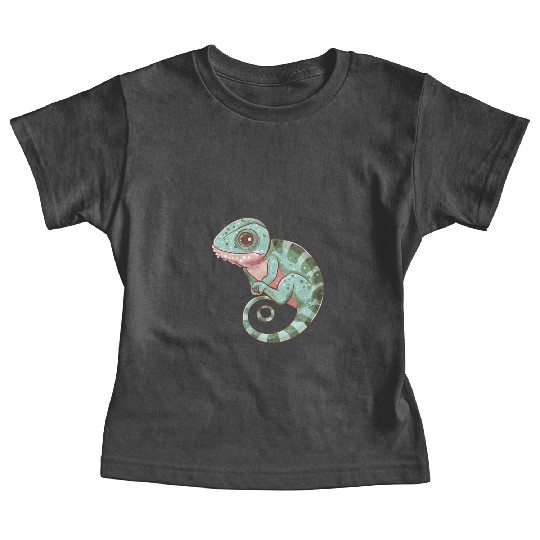 Charming Chameleon Curled Tail Imagery Baby Tees