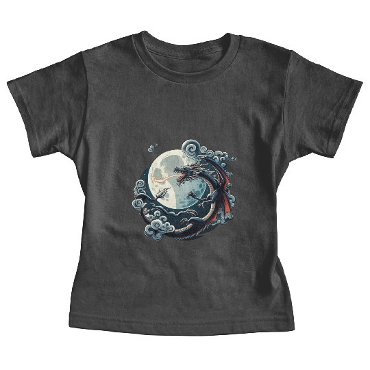 Mystical Dragon and Moon - Celestial Fantasy Baby Tees
