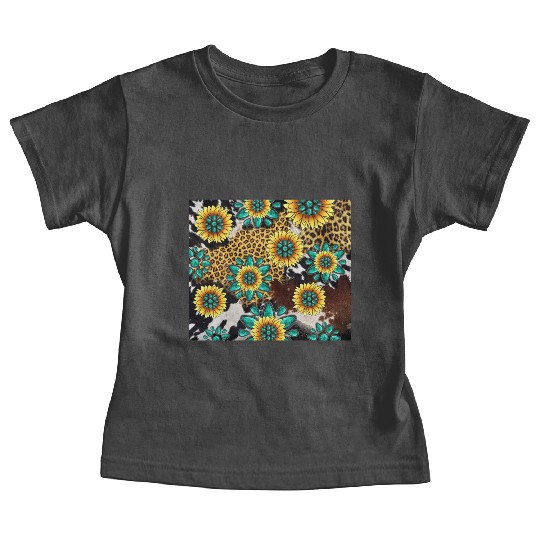 Turquoise Gemstone Sunflowers Leopard Cowhide Baby Tees