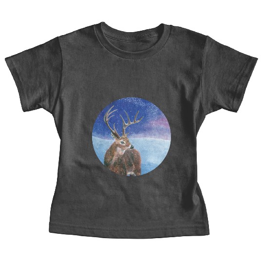 The Red Deer in Winter Illustration Baby Tees
