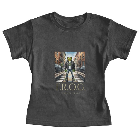 Urban Frog in black leather jacket Baby Tees