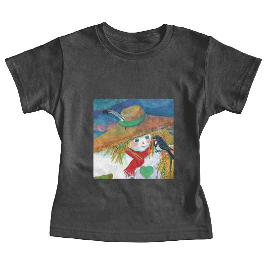 Cute Scarecrow And Barn Swallow Illustration Baby Tees
