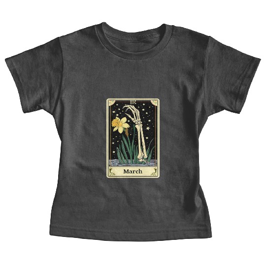 March Gothic Tarot Card - Daffodil Flower & Skelet Baby Tees
