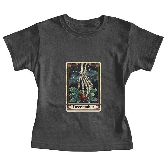 December Gothic Tarot Card - Holly Flower & Skelet Baby Tees