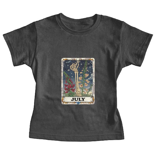 July Gothic Tarot Card - Larkspur Flower & Skeleto Baby Tees