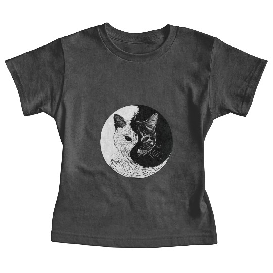 A black and white drawing of a cat in a circle Baby Tees