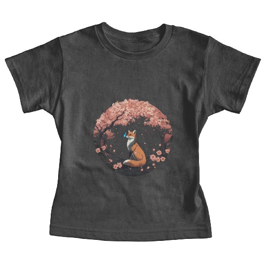 Cherry Blossom Fox Mythical Kitsune with Butterfly Baby Tees