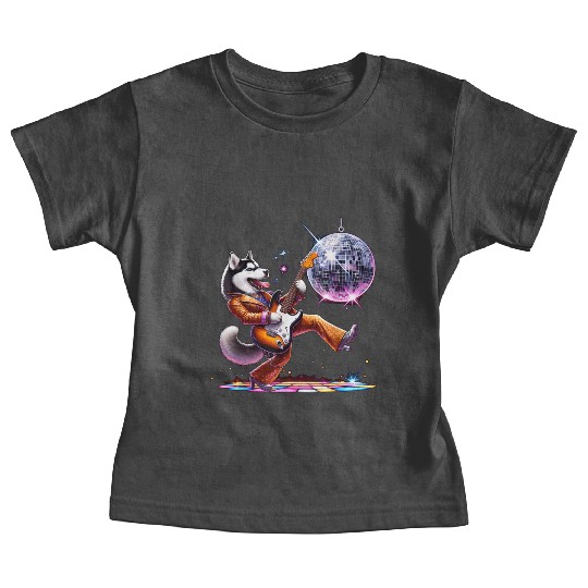Disco Guitar Husky dog Baby Tees