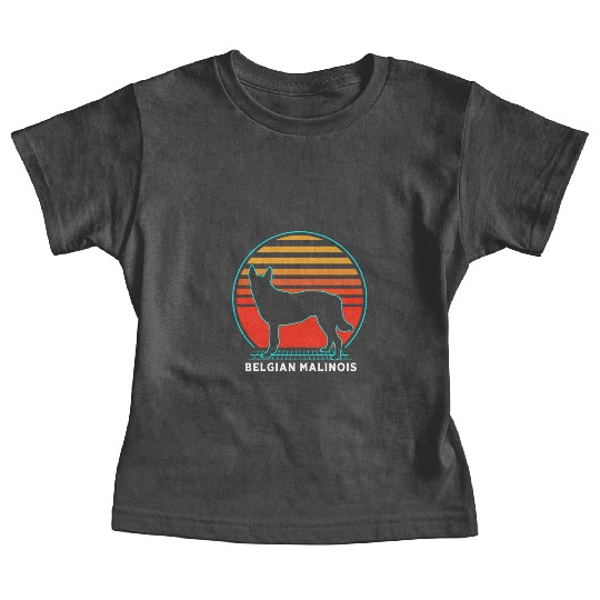 Retro 80s Dog Silhouette Belgian Malinois Baby Tees