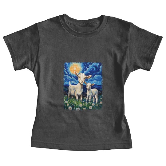 Goats Farm Animals Farmer Starry Night Painting Baby Tees