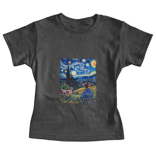 Cow Farmer Farming Farm Starry Night Painting Baby Tees