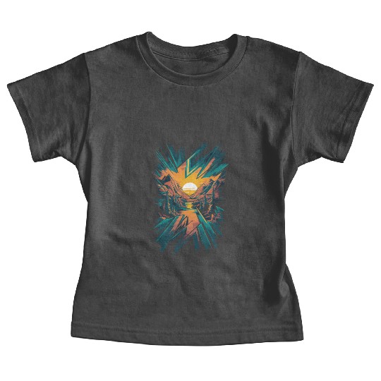 Abstract Geometric Mountain Sunset Landscape Baby Tees