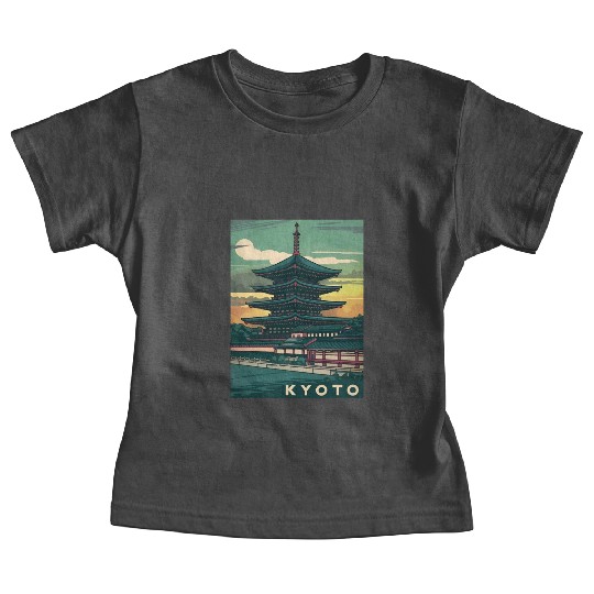 Vintage Travel Kyoto Japan Sunset Retro Graphic Baby Tees