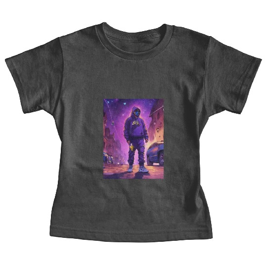 Hooded Figure in Futuristic Streetwear Baby Tees