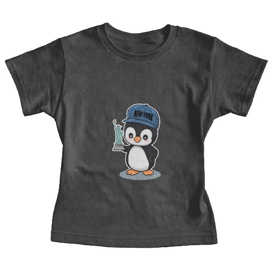 New York Penguin Holding Statue Of Liberty Baby Tees