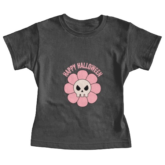 happy halloween flower skull pink and cute Baby Tees
