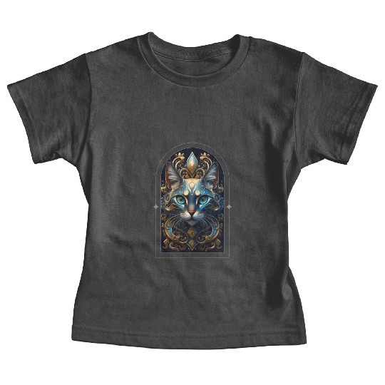 Elegant stylish blue and gold cat face Baby Tees