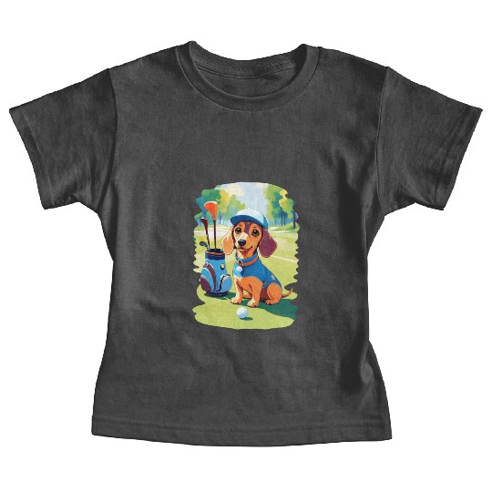 Dachshund Dog Playing Golf Funny Design Baby Tees