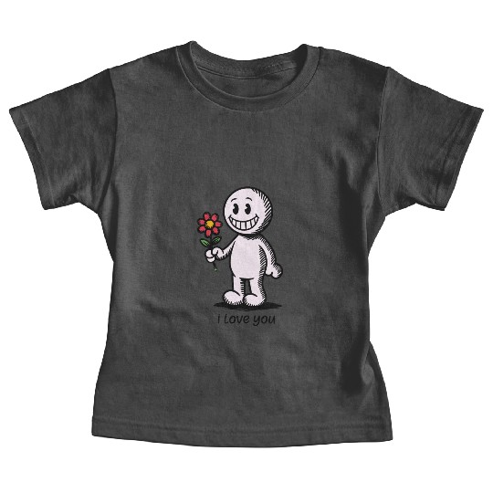 Stick Figure with Flower I LOVE YOU Baby Tees