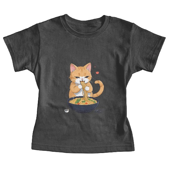 Funny Kawaii Cat Eating Ramen Noodles Japanese Baby Tees