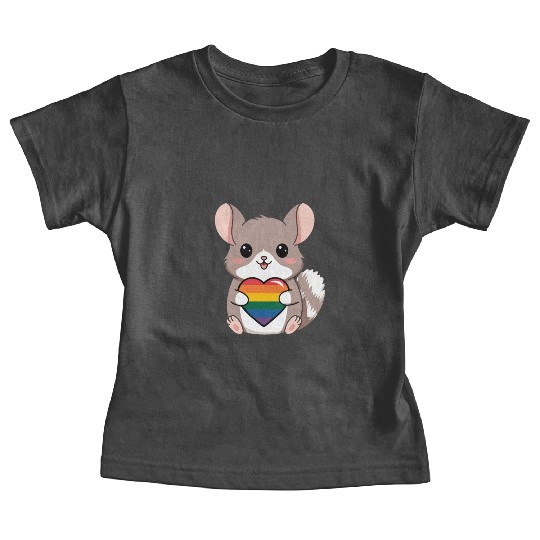 LGTBQ Chinchilla Holding Rainbow Heart Cute Pride Baby Tees